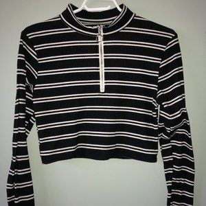 High Neck Half Zip Striped Knitted Top